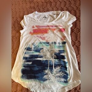 White Graphic Tee with Palm Tree Design